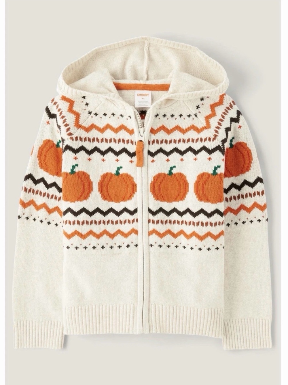 Gymboree Cream and Orange Pumpkin Zip Hoodie